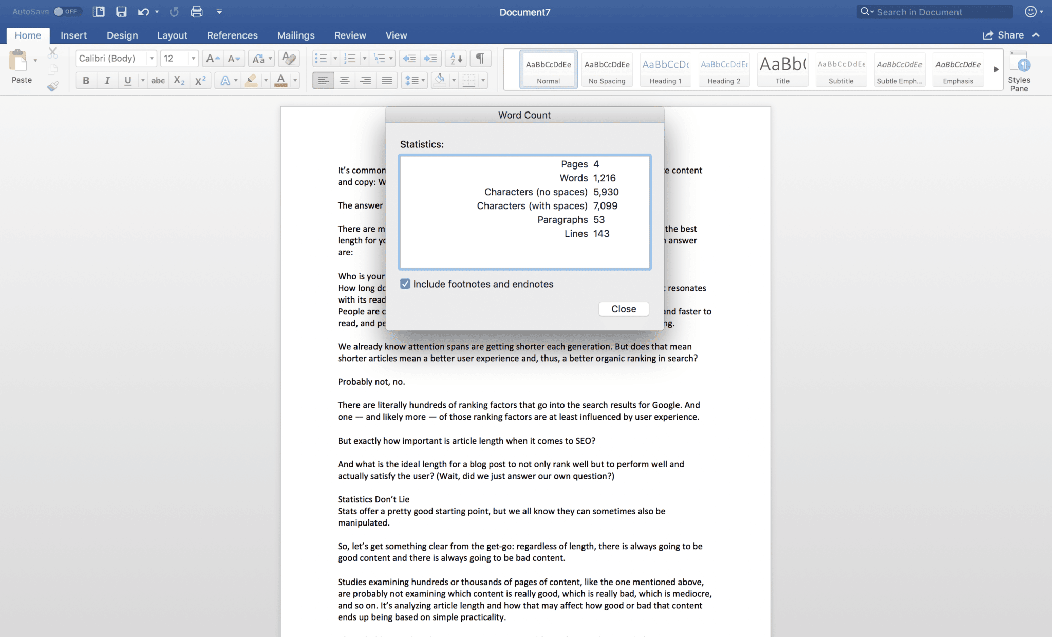 Word Doc with Word Counts