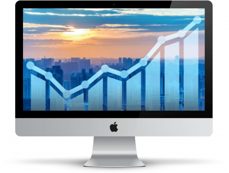 raising graph over a city skyline